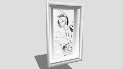 卡通少女素描绘画挂画SU模型下载_sketchup草图大师SKP模型