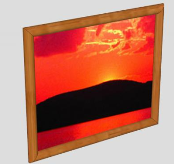 红色夕阳山景剪影照片挂画SU模型下载_sketchup草图大师SKP模型