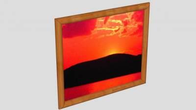 红色夕阳山景剪影照片挂画SU模型下载_sketchup草图大师SKP模型