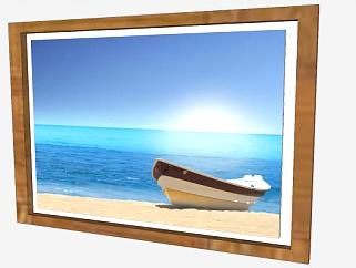 现代海滩小船风景摄影相框SU模型下载_sketchup草图大师SKP模型