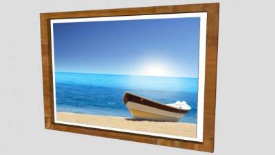 现代海滩小船风景摄影相框SU模型下载_sketchup草图大师SKP模型