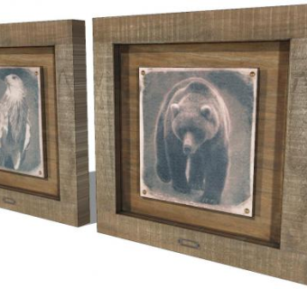 复古熊鹰动物双联挂画SU模型下载_sketchup草图大师SKP模型