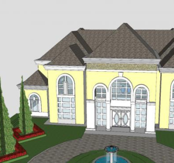 私人海滨别墅建筑SU模型下载_sketchup草图大师SKP模型