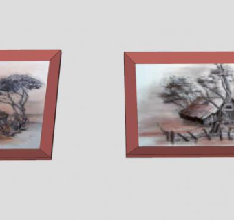 风景油画双联挂画SU模型下载_sketchup草图大师SKP模型