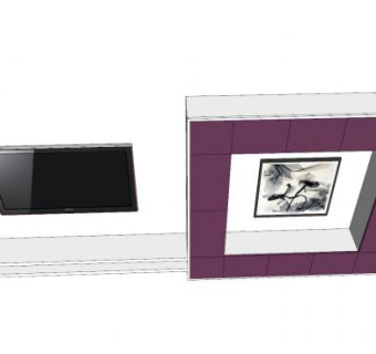 电视墙水墨画装饰画SU模型下载_sketchup草图大师SKP模型