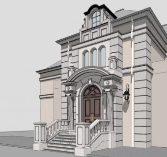 豪华别墅入口建筑SU模型下载_sketchup草图大师SKP模型