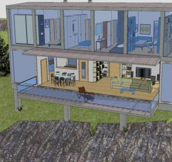 悬崖房子建筑SU模型下载_sketchup草图大师SKP模型