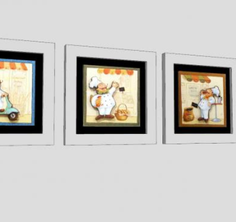 厨师长美式四联挂画SU模型下载_sketchup草图大师SKP模型