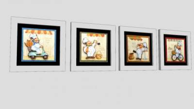 厨师长美式四联挂画SU模型下载_sketchup草图大师SKP模型