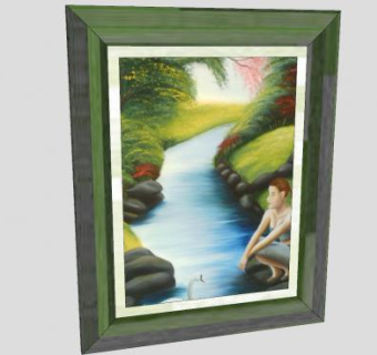 小溪边的女孩绘画挂画SU模型下载_sketchup草图大师SKP模型