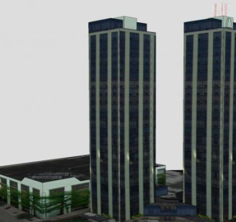 现代双子塔建筑SU模型下载_sketchup草图大师SKP模型