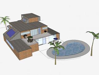 <em>棕榈</em>型现代住宅SU模型下载_sketchup草图大师SKP模型