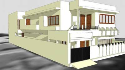 现代白色住宅房子SU模型下载_sketchup草图大师SKP模型