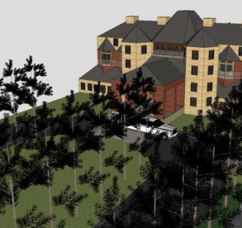 现代城堡园林建筑SU模型下载_sketchup草图大师SKP模型