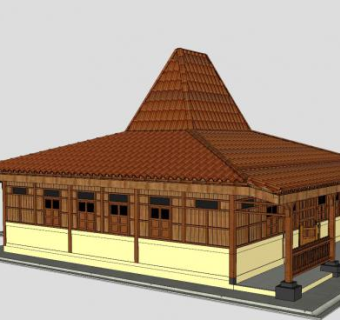 印尼木屋房子建筑SU模型下载_sketchup草图大师SKP模型