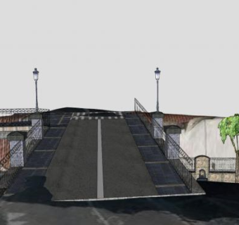 拉索桥桥梁建筑SU模型下载_sketchup草图大师SKP模型