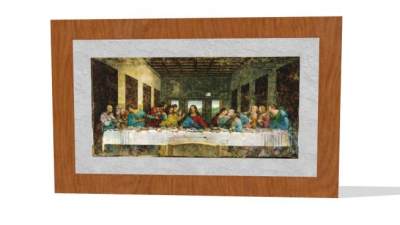 《最后的晚餐》油画木框挂画SU模型下载_sketchup草图大师SKP模型