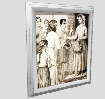 复古素描人物绘画挂画SU模型下载_sketchup草图大师SKP模型