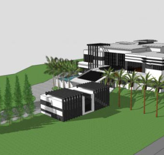 现代房子家庭面积SU模型下载_sketchup草图大师SKP模型