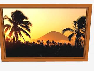 落日下的棕榈树摄影相框SU模型下载_sketchup草图大师...
