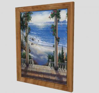 欧式建筑海景油画挂画SU模型下载_sketchup草图大师SKP模型