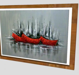 冰河上的帆船绘画挂画SU模型下载_sketchup草图大师SKP模型