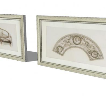 双联古典古董画挂画SU模型下载_sketchup草图大师SKP模型