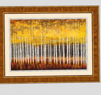 秋天的桦树油画挂画SU模型下载_sketchup草图大师SKP模型