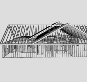 现代实木房子框架SU模型下载_sketchup草图大师SKP模型