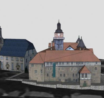 现代城堡欢唱建筑SU模型下载_sketchup草图大师SKP模型