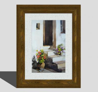 阶梯门槛水彩绘画相框SU模型下载_sketchup草图大师SKP模型