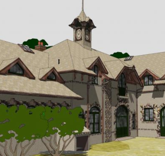 现代马车房建筑SU模型下载_sketchup草图大师SKP模型