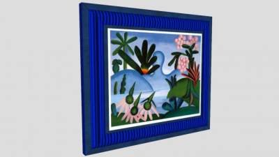 植物风景绘画蓝色相框SU模型下载_sketchup草图大师SKP模型