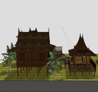老挝国家小屋建筑SU模型下载_sketchup草图大师SKP模型
