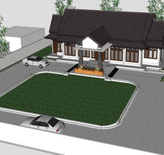 现代中式房子SU模型下载_sketchup草图大师SKP模型