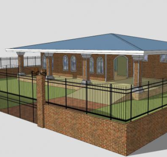 乡村风格房子砖房SU模型下载_sketchup草图大师SKP模型