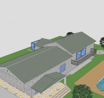 豪华石屋房子建筑SU模型下载_sketchup草图大师SKP模型
