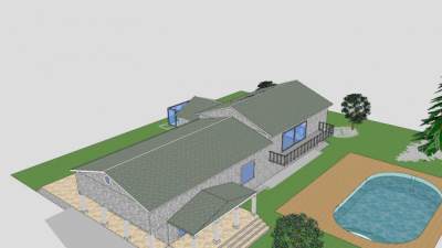 豪华石屋房子建筑SU模型下载_sketchup草图大师SKP模型