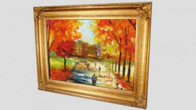 枫树下的街道绘画挂画SU模型下载_sketchup草图大师SKP模型