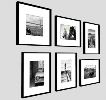 黑白照挂画相框SU模型下载_sketchup草图大师SKP模型
