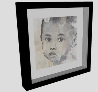 人像水彩画裱框挂画SU模型下载_sketchup草图大师SKP模型