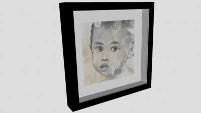 人像水彩画裱框挂画SU模型下载_sketchup草图大师SKP模型