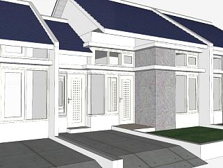 现代化白色建筑房子SU模型下载_sketchup草图大师SKP模型