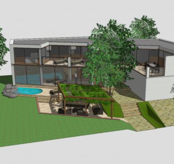 现代别墅休闲房子SU模型下载_sketchup草图大师SKP模型