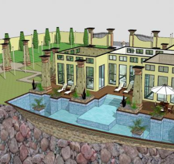 西班牙风格房子建筑SU模型下载_sketchup草图大师SKP模型