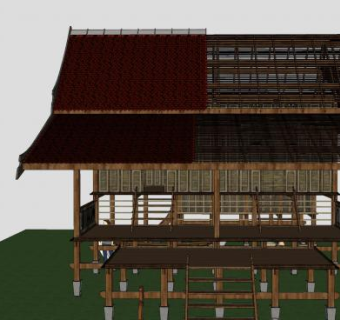 木屋单身公寓建筑SU模型下载_sketchup草图大师SKP模型
