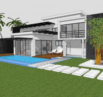 现代主义住宅房子SU模型下载_sketchup草图大师SKP模型