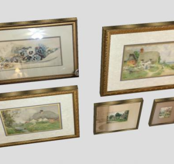 金框水彩画挂画系列SU模型下载_sketchup草图大师SKP模型