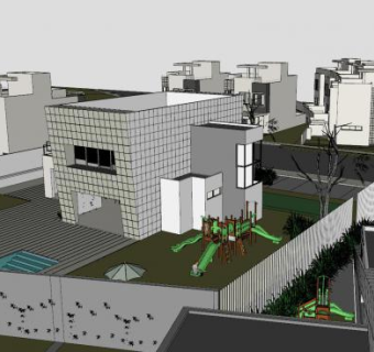 俱乐部游泳池建筑SU模型下载_sketchup草图大师SKP模型