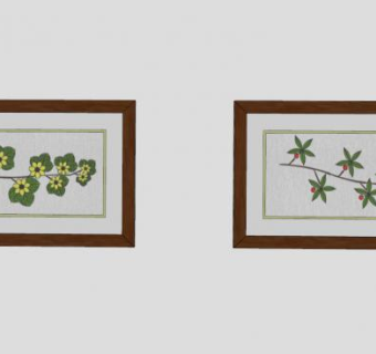 绘画花卉双联挂画SU模型下载_sketchup草图大师SKP模型